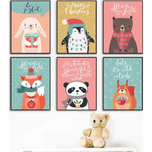 Christmas Fox Rabbit Bear Hedgehog Nursery Wall Art Canvas Painting Nordic Posters And Prints Wall Pictures Baby Kids Room Decor