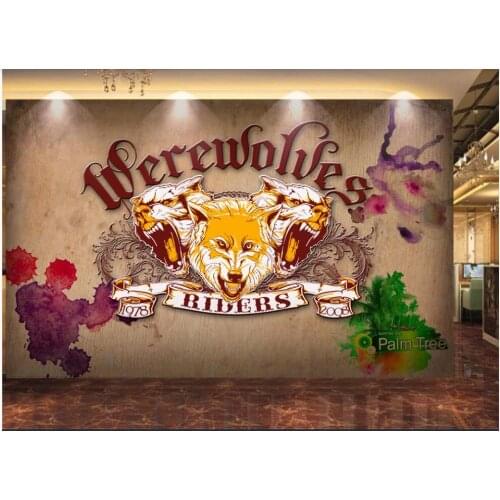 Custom mural photo wallpaper 3d Retro nostalgic wolf head graffiti clothing store tooling room Wallpapers for walls in rolls