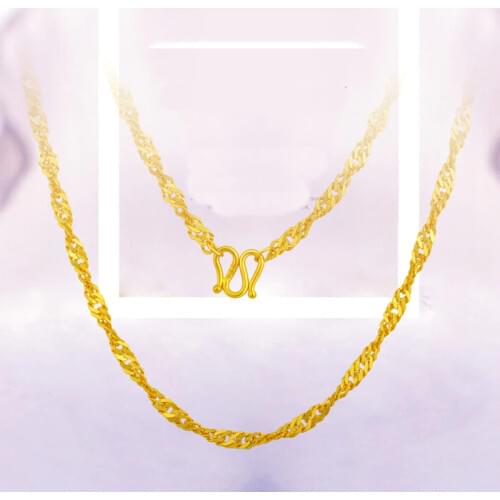 Pure Yellow Gold Water Wave Chain Necklace/ 999 gold 24K Necklace Chain 2.8-4.4g