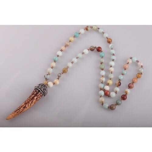 Fashion Natural Amazonite Stones Halsband Ox Horn Pendant Necklace