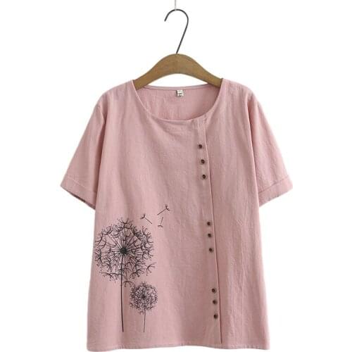 Plus Size XL-4XL Short Sleeve Embroidery Tops Womens Full Cotton Oversized Shirts Large Size Tshirts