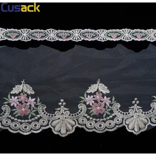 Cusack 3 yards 20 cm Mesh Embroidered Flower Lace Trims for Sofa Chair Cushion Home Textiles Trimmings Ribbon Sewing Accessories
