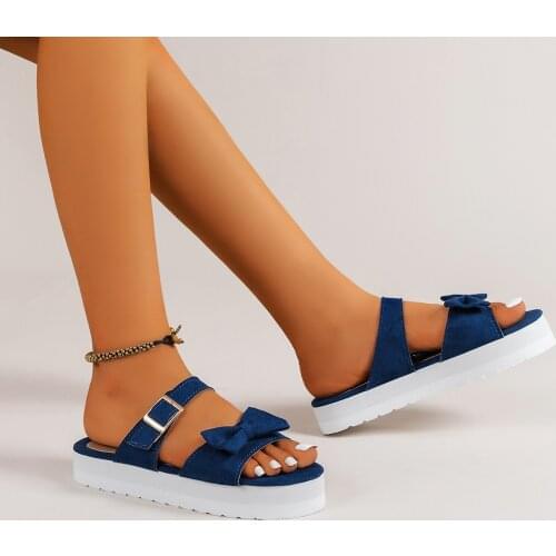 Slippers Women Summer New 2021 Fashion Bow Flats Platform Sandals Woman Open Toe Flip Flops Outdoor Casual Beach Shoes Female