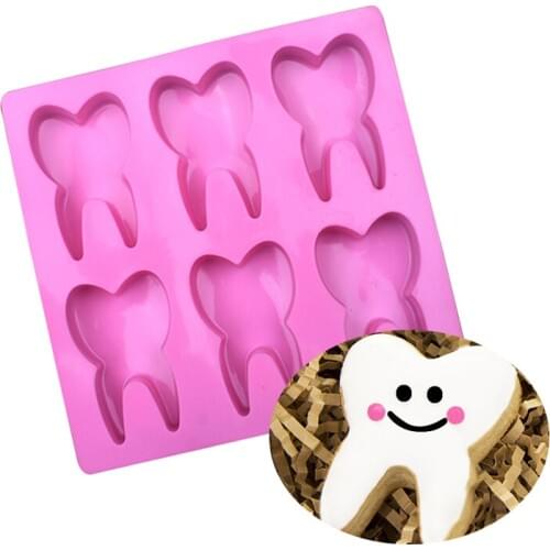 6 Hole Tooth Silicone Mold Chocolate Fondant Cake Mould 3D Tooth Shaped Mold Cake Bakeware Biscuit Candy Ice Cube Soap DIY Tool