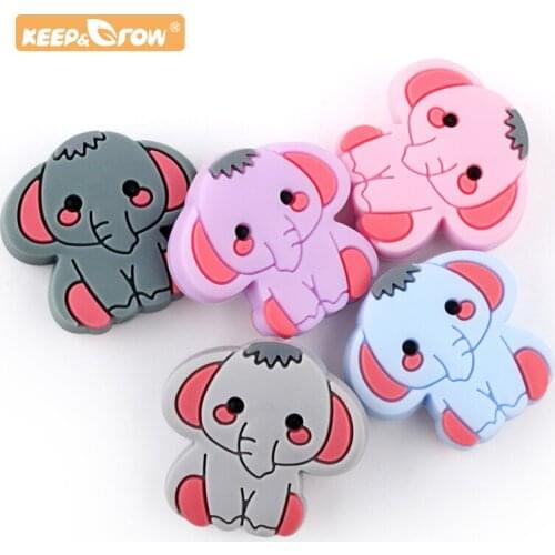Keep&Grow Silicone Lovely Elephant Teething Beads 5pcs Newborn Chewing Beads Baby Oral Care Toys Making Nipple Chain Accessories