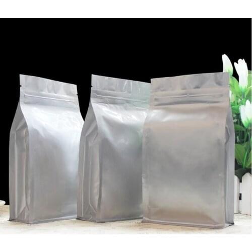 1.09Yu Sliver Aluminum Pouches Stand Up bag Paper Aluminium Foil Bag Resealable Zip Lock Grip seal Food Grade packaging bag