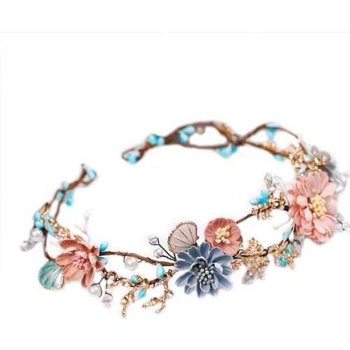 40GB Bridal Tiara DIY Gold Blue Handmade Beaded Baroque Style Women Girls Garland Headband Crown Wedding Hair Accessories