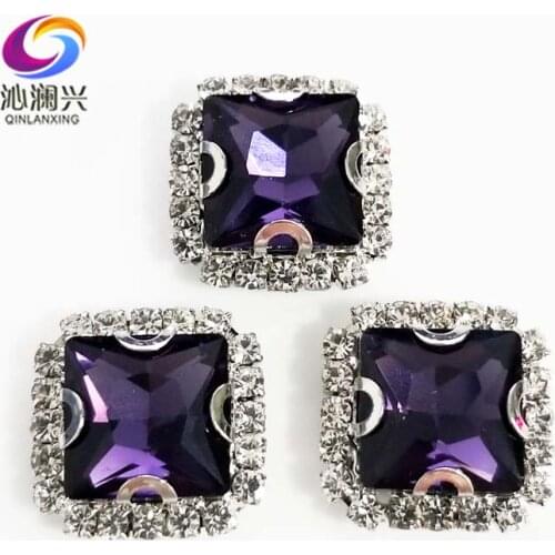 Deep purple square shape high quality Crystal glass buckle,silver base sew on rhinestones for Diy/jewelry accessories SQK16