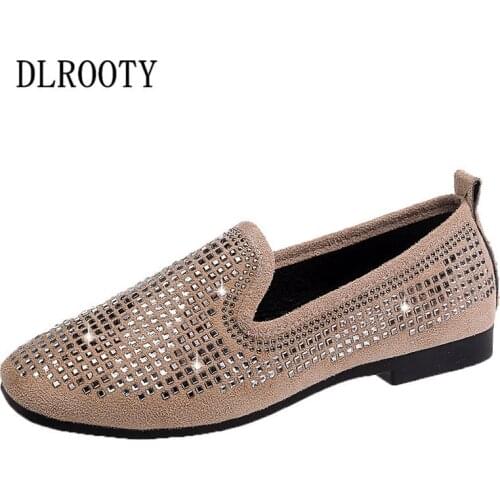 Women Flats Shoes Loafers Shallow Crystal Hollow Out Breathable Slip On Summer Fashion Square Toe Platform Sweet Flat Casual