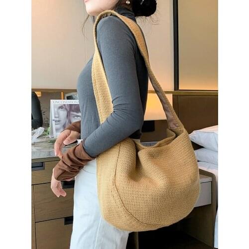 Women Bag Weave Bucket New Fashion Casual Solid Zipper Soft Crossbody Bag For Women Shoulder Bag High-Capacity Simple Women Bag