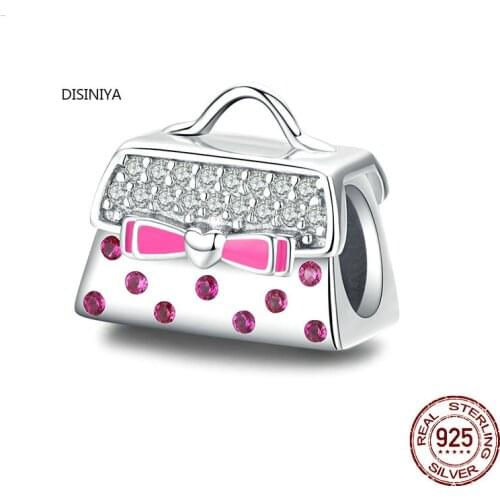 DISINIYA Authentic 925 Sterling Silver Enamel Handbag Feminine Charm European Luxury DIY Jewelry Bracelet Accessories