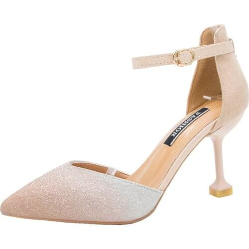 2020 Woman High Heels Fashion Buckle Strap Female Pumps Flock Plus Size Ladies Party Wedding Shoes Elegant Spring Shoes U14-47