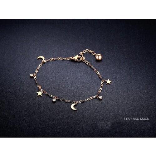 Star-Moon Bracelet for women Titanium Steel rose gold color high Quality Crystal Bracelet Jewelry drop shipping