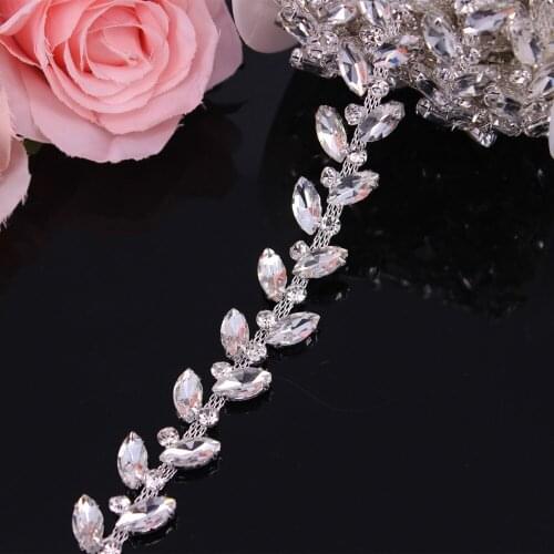 1 Yard Handmade Rhinestone Chain Trim for Wedding Dress DIY Rhinestone Applique Trim For Bridal Belt Wedding Headpiece Garment