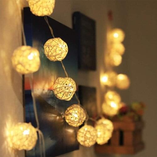 10M LED Rattan Balls Decor 80 Globe Rattan Balls Lights Battery PoweredFairy Light Lamp for Christmas Indoor Bedroom Patio Party