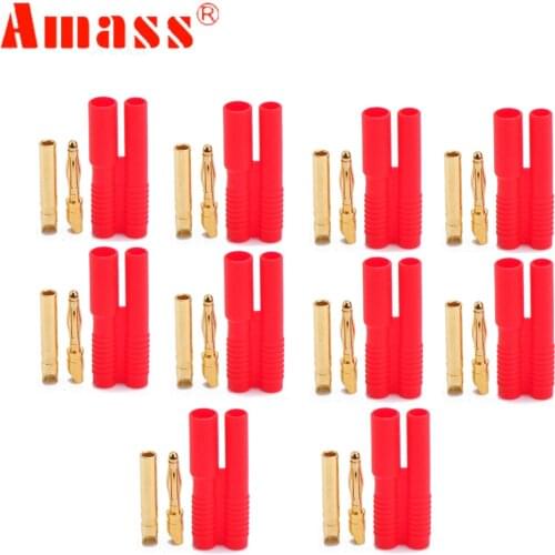 10pair AMASS 2.0mm Banana Gold Plated Bullet Connector Plugs With Belt Sheath For RC Connectors LIPO Battery