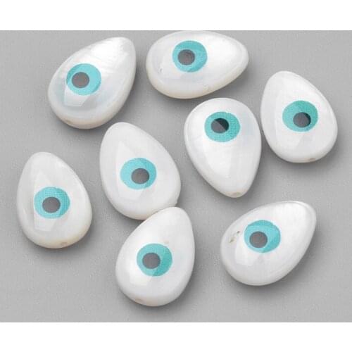 10pcs Freshwater Shell Beads Water Drop Shape Beads with Evil Eye for DIY Jewelry Craft Making 13x9x5mm