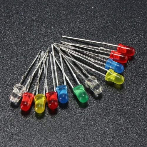 100pcs 3mm Round 5 Colors Diffused Light-emitting Diodes LEDs To DIY Low Power Consumption Diodes Kits Support Dropshipping