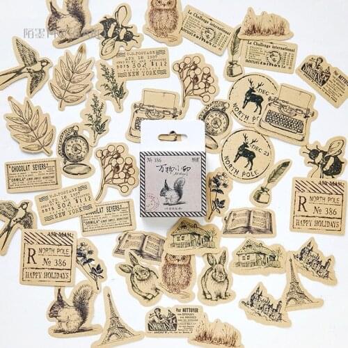 46 Pcs Boxed Stickers Cute Animal Vintage Bullet Journal Decoration Stationery DIY Diary Planner Album Stick Label Stickers