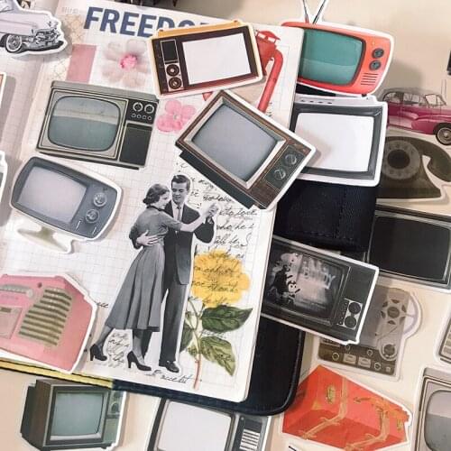 52PCS Vintage Era Nostalgic Old TV Stickers DIY Scrapbook Base Collage Mobile Phone Diary Photo Props Gift Sealing Decoration