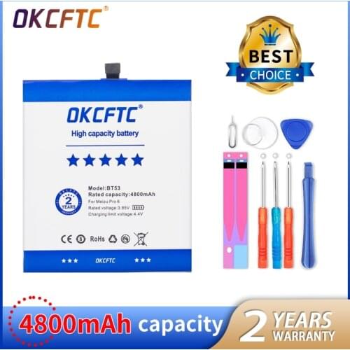 OKCFTC BT53 BT53S 4800mAh High Capacity Battery for Meizu PRO 6 / Pro 6s / PRO6s Batteries Free tools Stand Holder Stickers