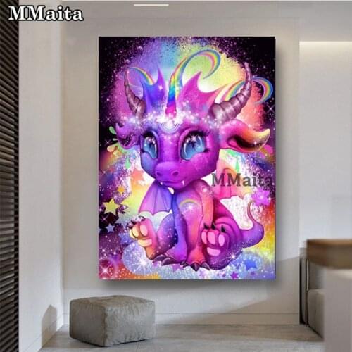 100% Drill Round square Diamond Painting Cartoon Pink Cow Diamond Mosaic Dragon Cub Home Decoration Picture Of Rhinestone GG5679