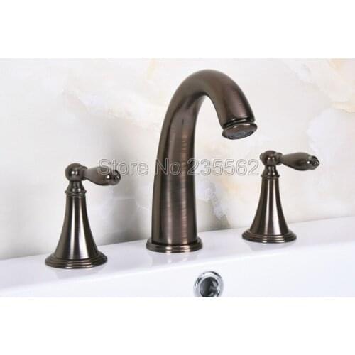 Brown Bronze 3 Holes Widespread Bathroom Basin Faucet Bathtub Sink Mixer Taps Dual Handle Deck Mount lnf439