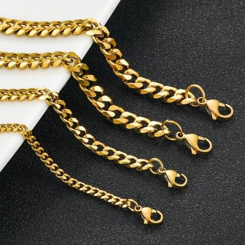 Curb Cuban Mens Necklace Chain Stainless Steel Gold Necklaces for Men Fashion Jewelry 3.5mm/5mm/7mm/8mm
