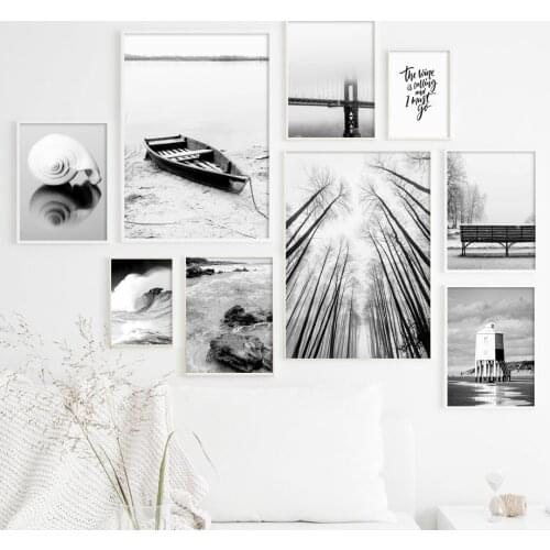 Black White Bridge Dead Tree Boat Snail Shell Art Canvas Painting Nordic Posters And Prints Wall Pictures For Living Room Decor