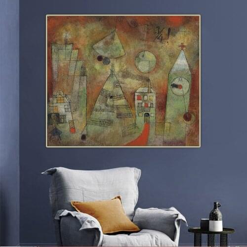 Citon Paul Klee《Fateful Hour A Clock Tower》Canvas Art Oil Painting Artwork Print Picture Wall Decor Home Living Room Decoration