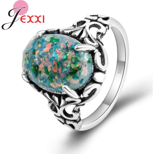 Personality Style Round Opal Rings For Women Luxury Feeling Jewelry 925 Sterling Silver Crystal Anniversary Fine Suitable