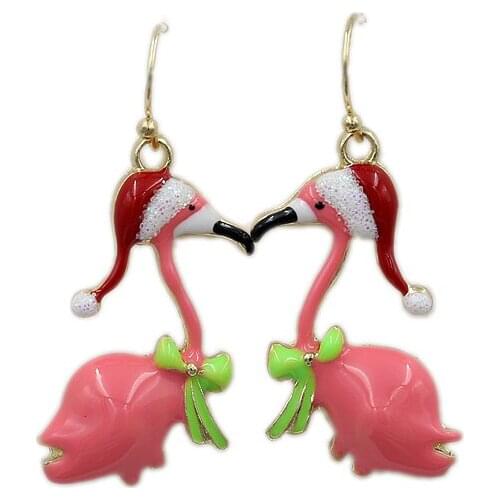Fashion metal enamel red hat flamingo earrings