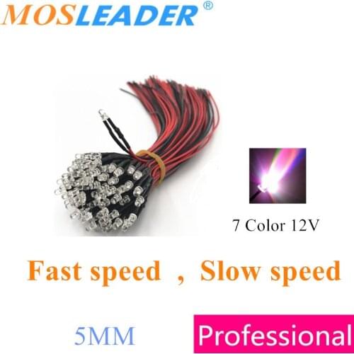 Mosleader 1000pcs 5MM 12V Led with wire 20CM 7 Color LED Flash Fast speed Slow speed Indicator led Prewired Emitting Diodes RGB