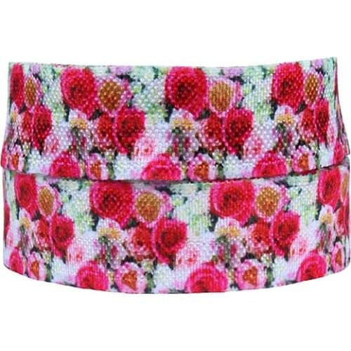 Wholesale 5/8" flower foe, free shipping multi colors rose printed elastic ribbon