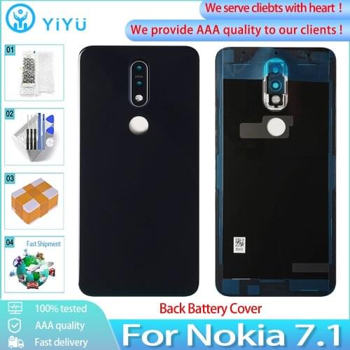 Original For Nokia 7.1 TA-1100 TA-1096 TA-1095 TA-1085 Back Battery Cover Glass Door Rear Cover Housing Case With Camera Lens