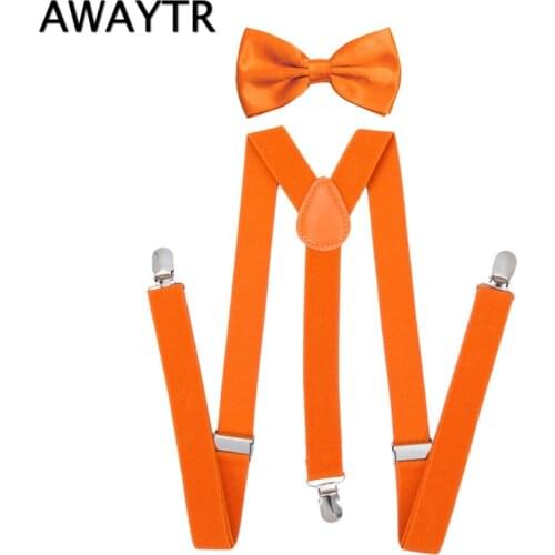 AWAYTR Orange Color Fashion Mens Bowtie Suspenders Set 2017 New 2.5*90cm Women Bow Tie Elastic Y-Back Suspender Brace Set