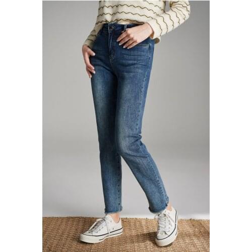 Simple casual all-match straight-leg jeans womens 2021 spring new high-waisted slim super-covering pants