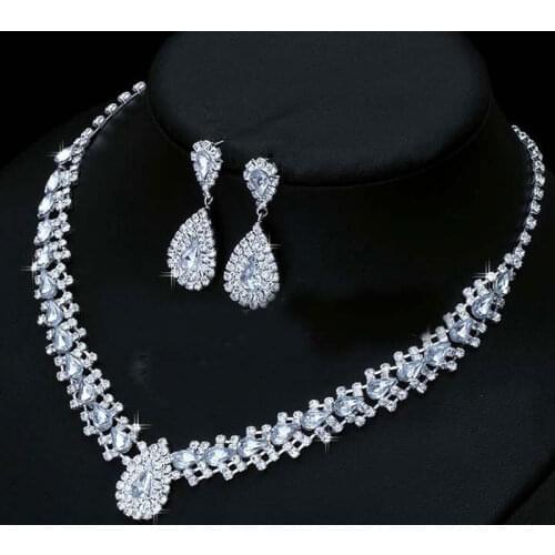Luxurious Wedding Jewelry Sets for Bridal Bridesmaid Jewelery Drop Earring Necklace Set Austria Crystal Wholesale Gift