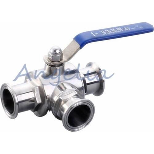 3/4" Stainless Steel 316 Three way Clamp Connection T Type Sanitary Ball valve