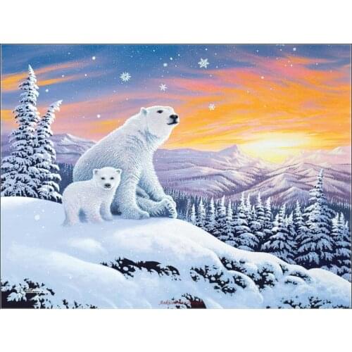 Counted Cross Stitch Kits Needlework Embroidery - Crafts 14 ct Aida DMC Color DIY Arts Handmade Home Decor - The Snow Bears