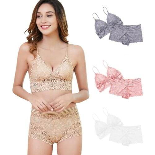 SexyWomen Lace Bottom Bra Set Sexy Padded Underwear Deep V Bra Set Female Tube Top Underwear Set