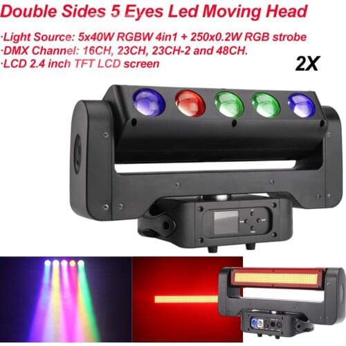 2Pcs/Lot 300W Double Sides 5 Eyes LED Moving Head Light LED Sound Activated Auto Running Stage Party DJ Disco Effect Lighting