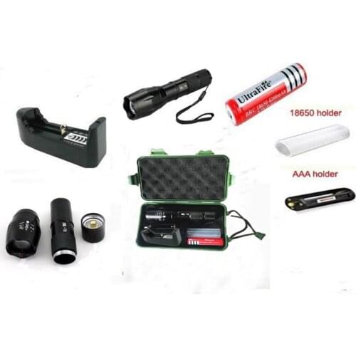 E17 CREE XML T6 High Power LED Torches Zoomable Tactical LED Flashlights torch light +18650 battery+Charger + Retail Box