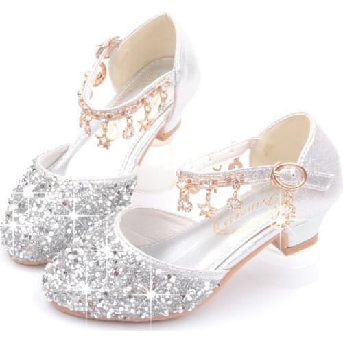 Dance Glitter Little Girls Heels Sandals 2019 Big Kids Shoe For Children Summer Leather Sandals 3 4 5 6 7 8 9 10 11 12 13 Year