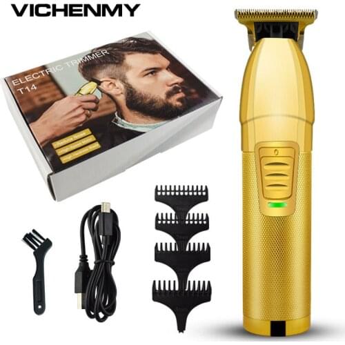 Golden Electroplated Metal Hair Trimmer T-Shaped 0mm Titanium Alloy Blade Hair Clipper Gradient Oil Head Beard Trimmer