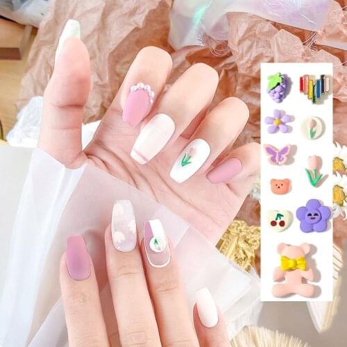 10 Pcs/Set Small Fresh Banana Flower Nail Art Decoration Cute Cartoon Bear Shape Manicure Accessories