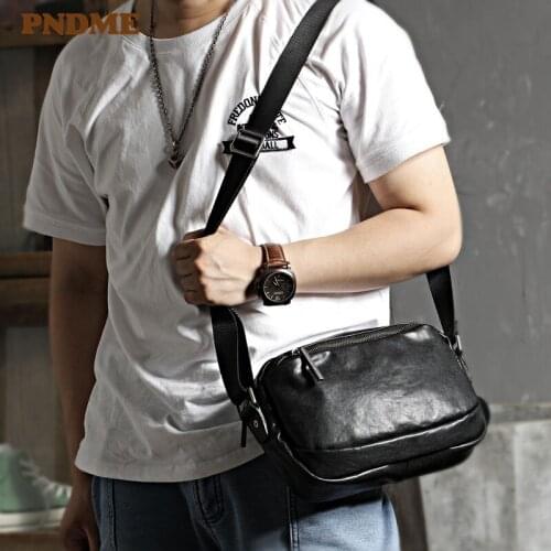 Outdoor casual genuine leather mens shoulder bag fashion simple high-quality natural real cowhide youth black messenger bag