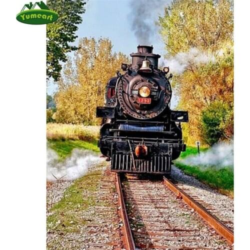 Yumeart Autumn Trees Train Diy 5d Diamond Painting by Number Square Volledig Rhinestones Diamond Embroidery Mosaic Cross Stitch