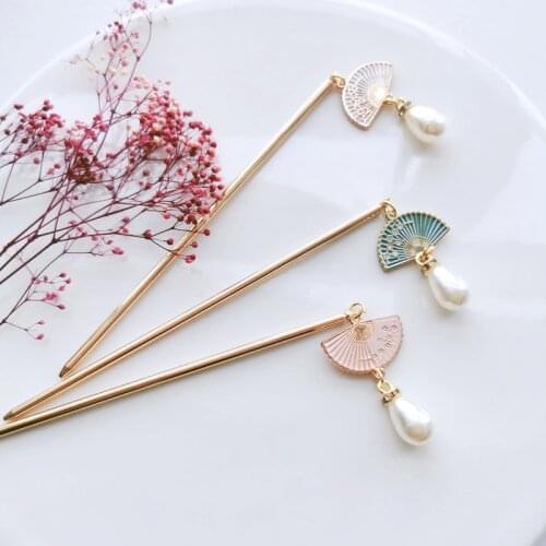 Antique Hanfu Hairpin Daily Simple Fan Hairstick Color Preserving Golden Chinese Style Headdress Hair Accessories Women