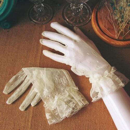 Women Short Lace Gloves Anti-UV Sun Protection Gloves Full Finger Gloves Wedding Bride Gloves for Woman Lady